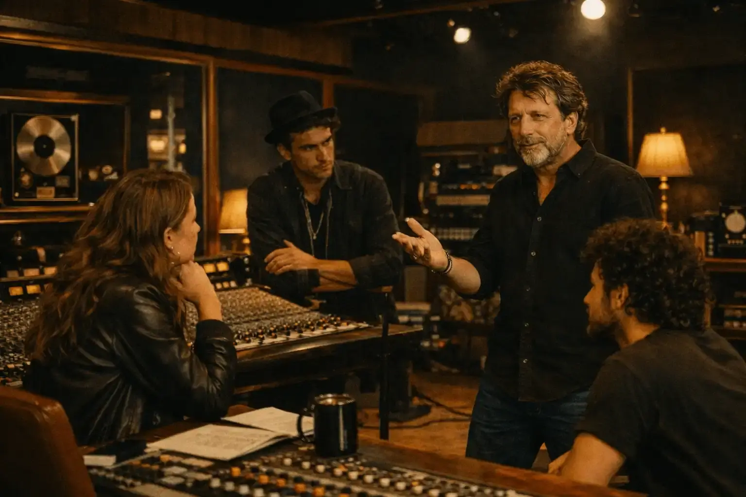Melcon Wagner coaching artists in a recording studio