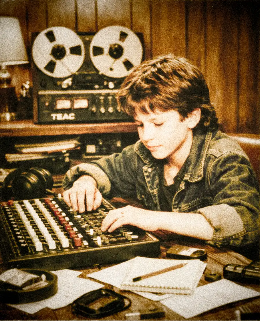 Melcon Wagner at age 11 in a recording studio — his first album