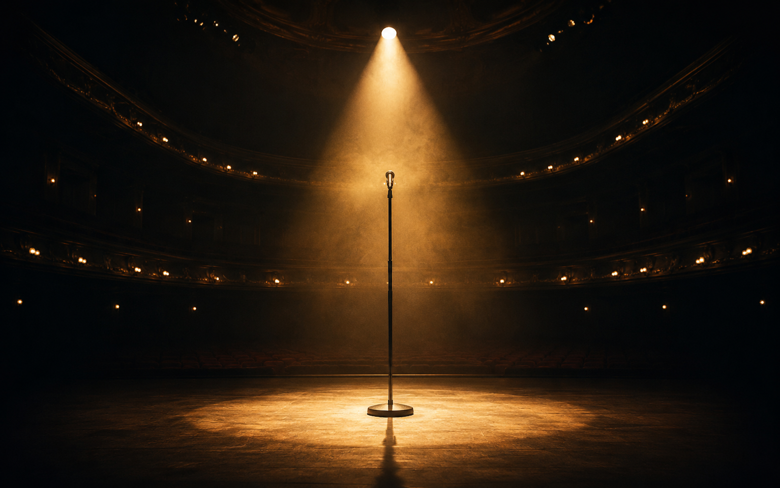 Spotlit stage microphone